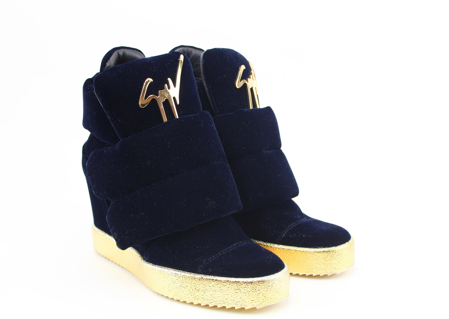Giuseppe Zanotti Velvet Navy and gold sneakers