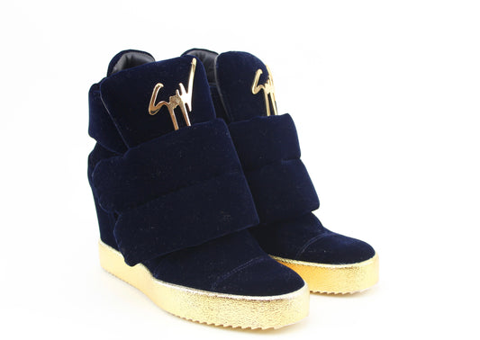 Giuseppe Zanotti Velvet Navy and gold sneakers