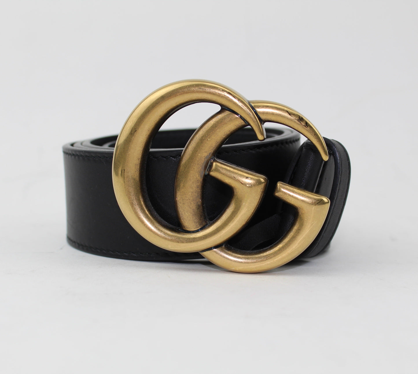 GUCCI LEATHER BELT WITH DOUBLE G BUCKLE