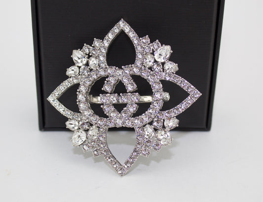 Gucci Silver Plated Crystal Double Finger Ring