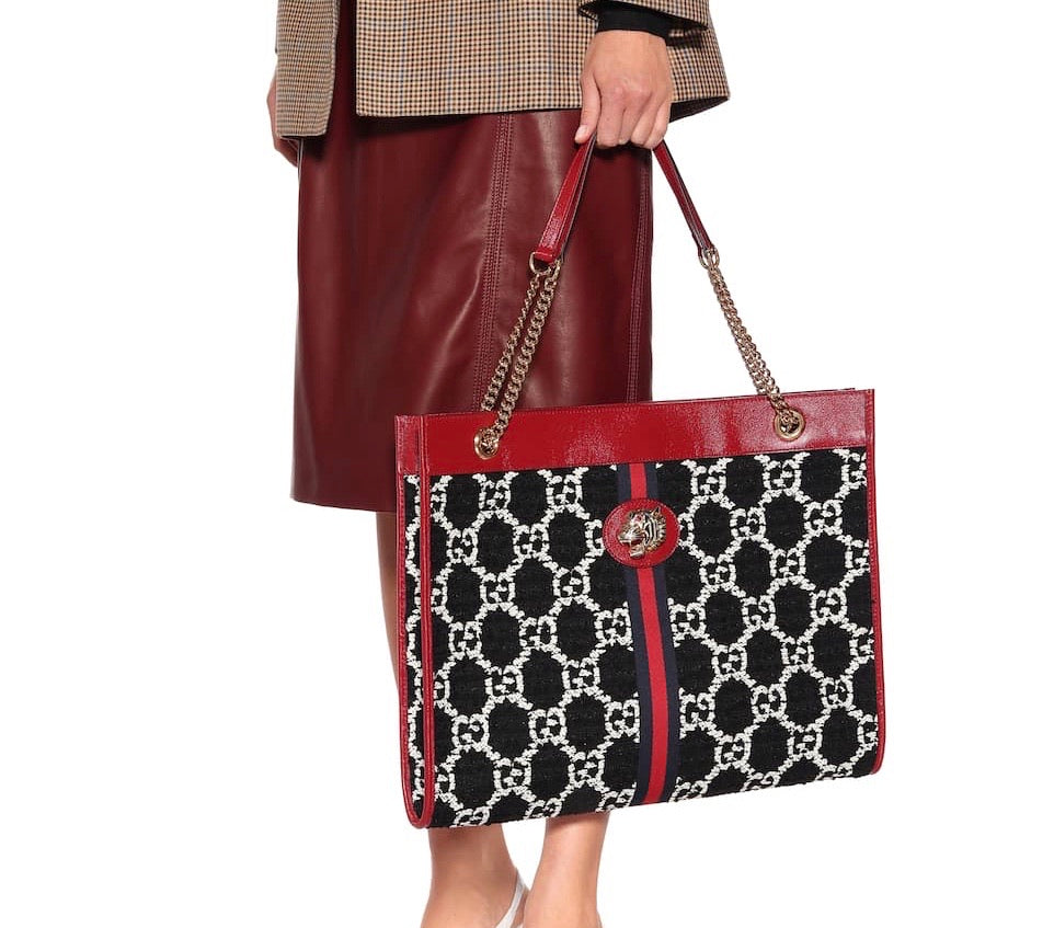 GUCCI LARGE RAJAH TWEED TOTE BAG