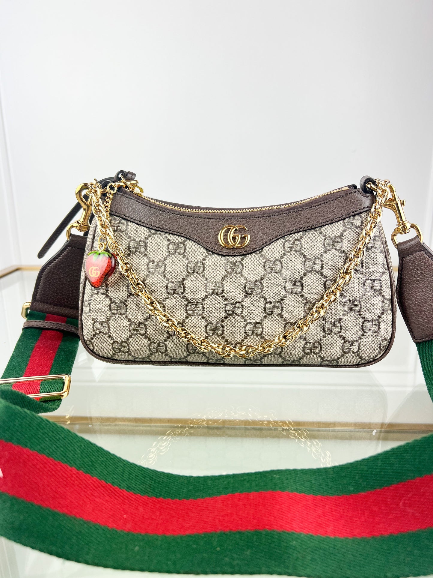 Gucci Ophidia embellished textured leather-trimmed printed coated-canvas shoulder bag