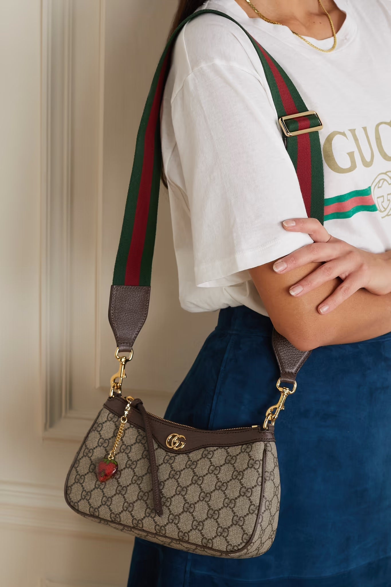 Gucci Ophidia embellished textured leather-trimmed printed coated-canvas shoulder bag