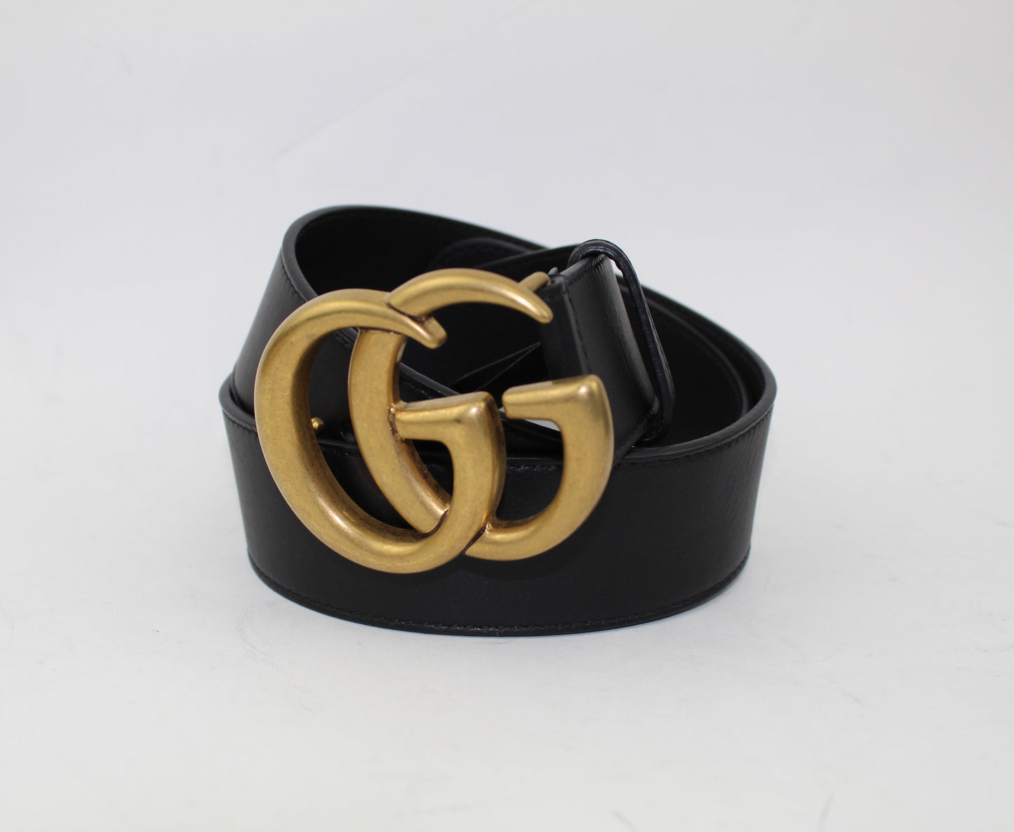 GUCCI LEATHER BELT WITH DOUBLE G BUCKLE