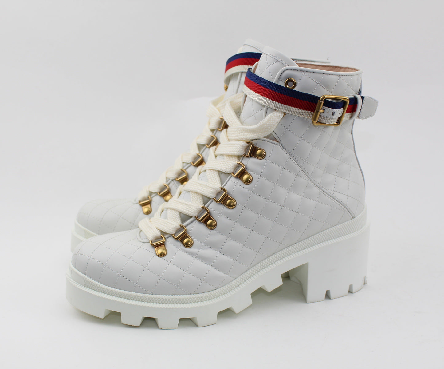 GUCCI GROSGRAIN TRIMMED QUILTED LEATHER ANKLE BOOTS