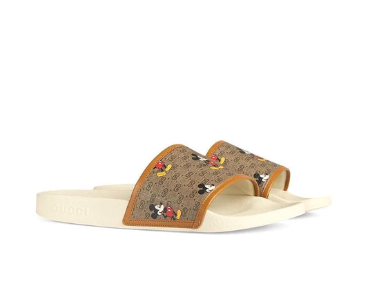 Gucci X Disney Mickey Mouse Supreme Mini Canvas GG Slides