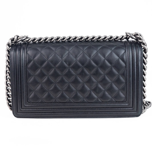 Chanel Medium Grained Calfskin Boy Bag with silver hardware
