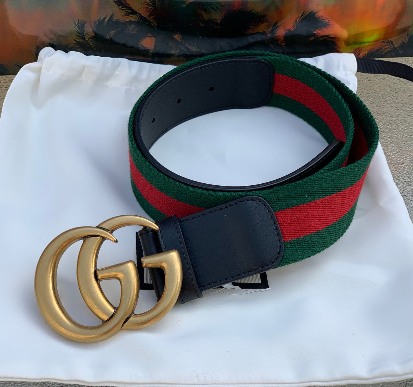 GUCCI NYLON WEB BELT WITH DOUBLE G BUCKLE 75/30