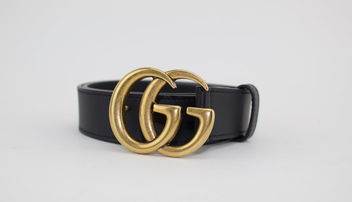 GUCCI LEATHER BELT WITH DOUBLE G BUCKLE