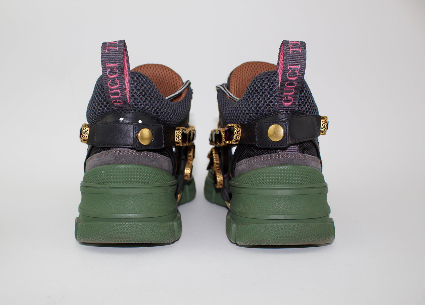 GUCCI WOMEN'S SEGA LEATHER LACE UP SNEAKER WITH REMOVABLE CRYSTALS