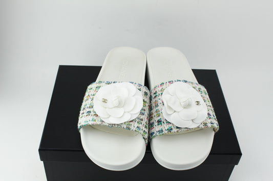 Chanel Tweed Grosgrain slides