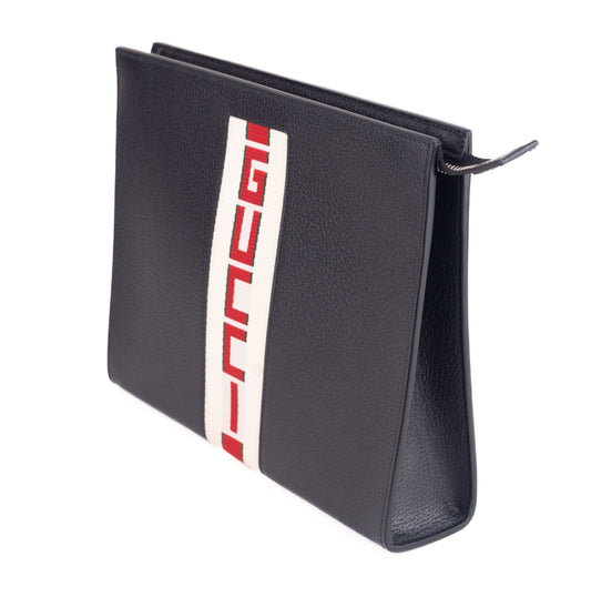 Gucci Logo Stripe Leather Pouch
