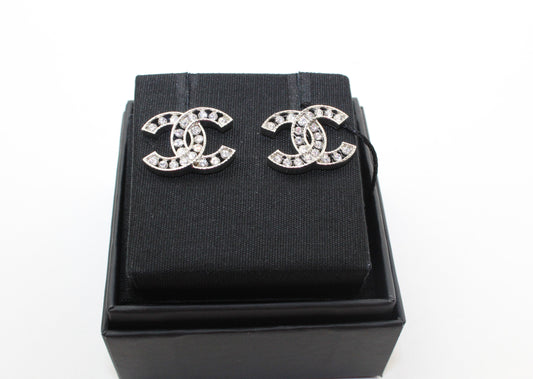 Chanel CC Silver  and Crystal Earrings