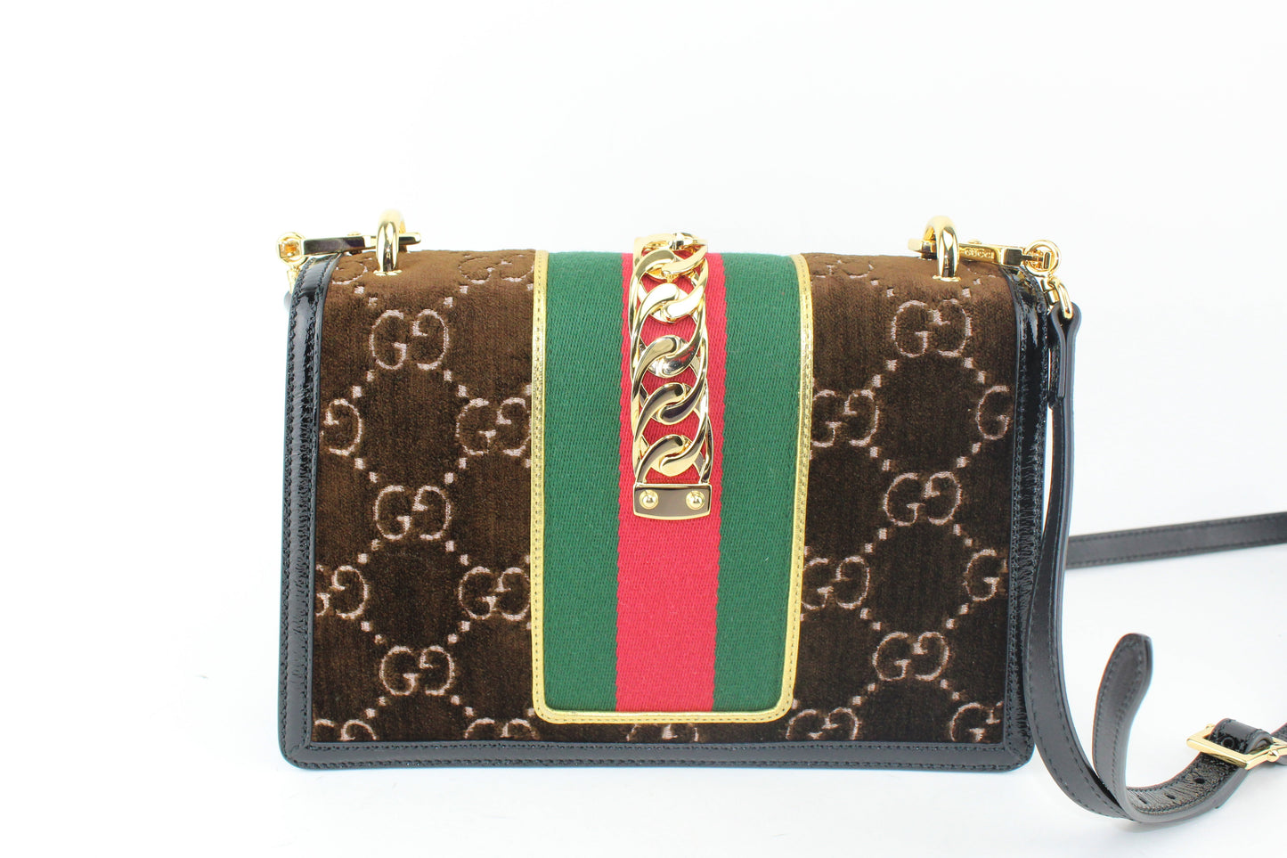 Gucci Sylvie Shoulder Bag GG Velvet Small Brown )