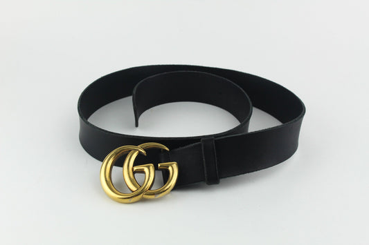 GUCCI LEATHER BELT WITH DOUBLE G BUCKLE