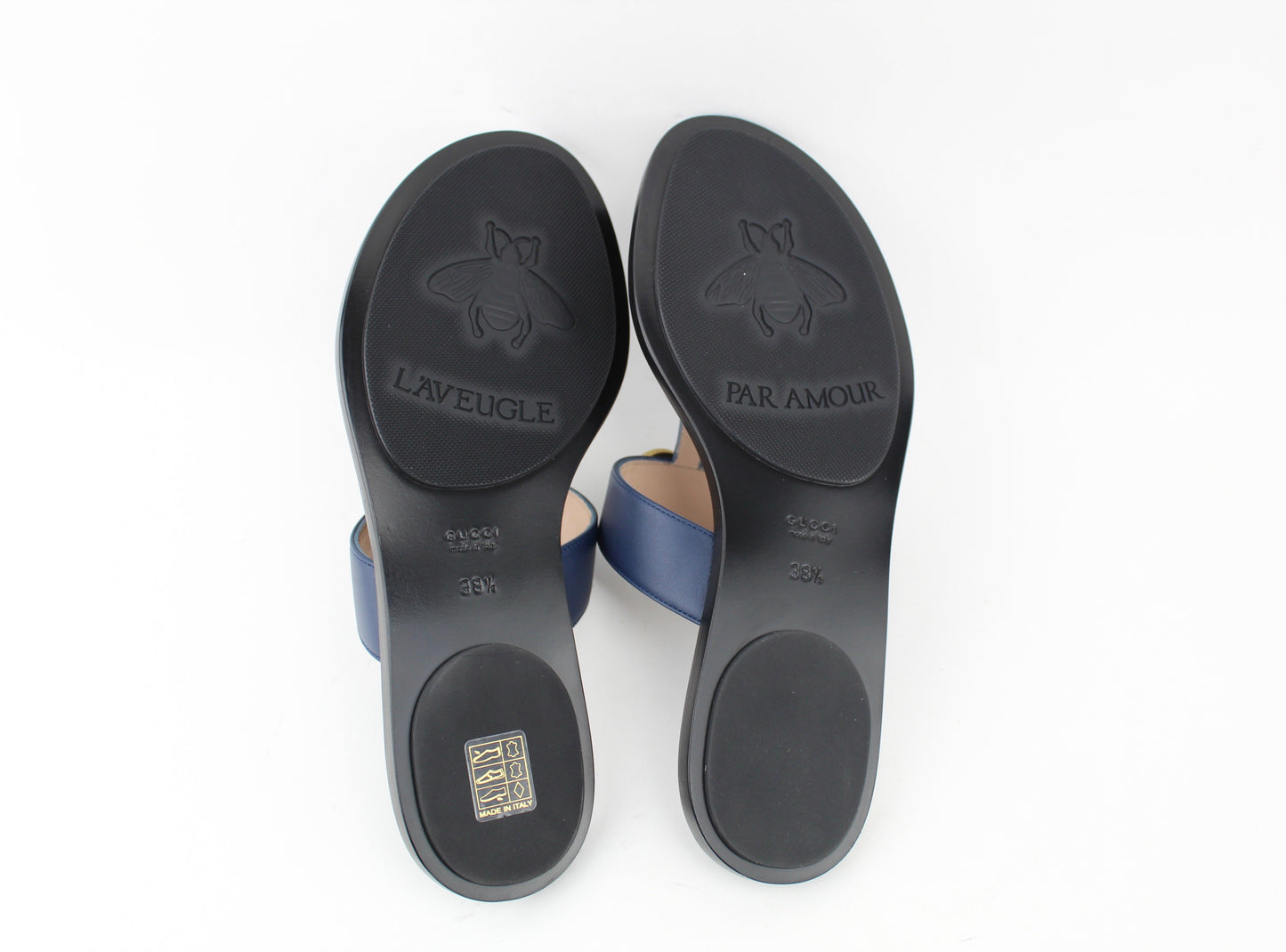 GUCCI LEATHER THONG SANDAL WITH DOUBLE G BLUE