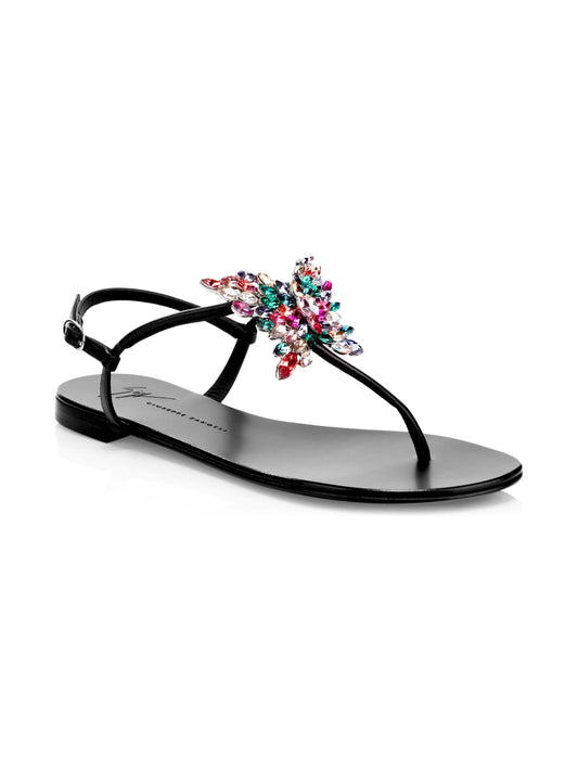 GIUSEPPE ZANOTTI CRYSTAL BUTTERFLY THONG SANDALS
