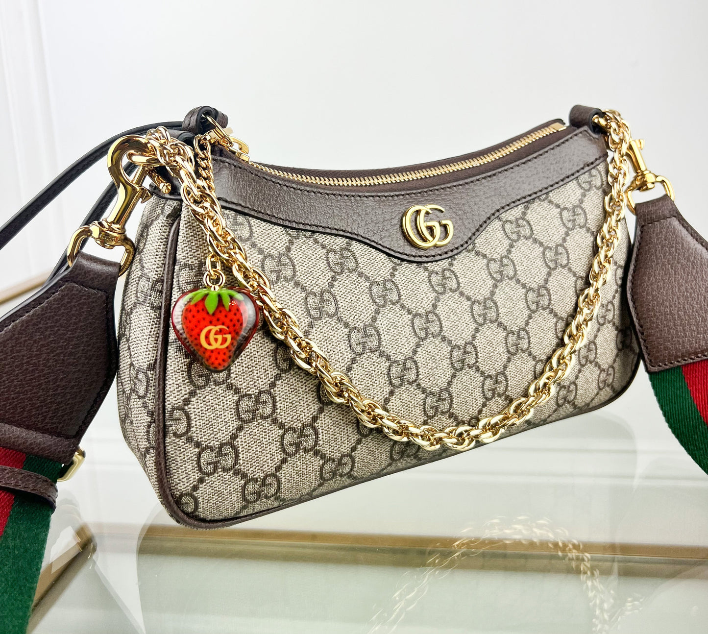 Gucci Ophidia embellished textured leather-trimmed printed coated-canvas shoulder bag