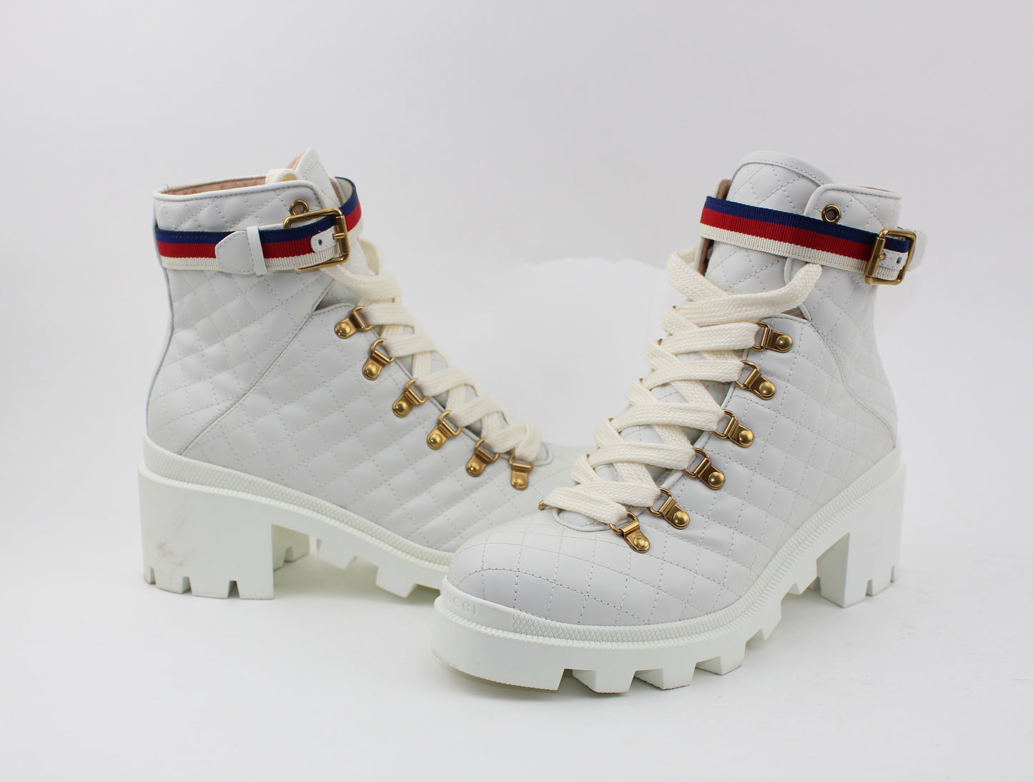 GUCCI GROSGRAIN TRIMMED QUILTED LEATHER ANKLE BOOTS