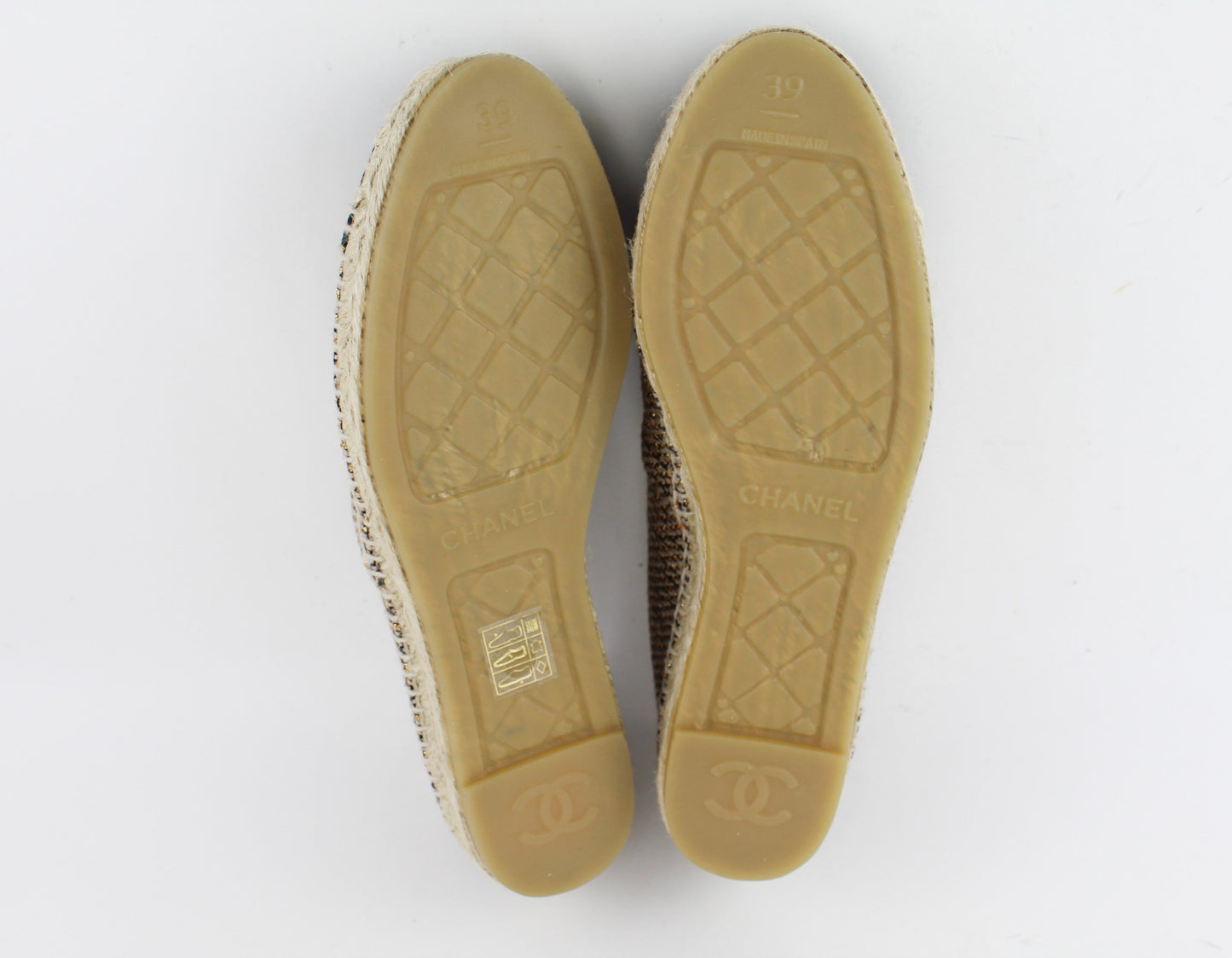 Chanel Espadrille Tweed Gold Beige & Black