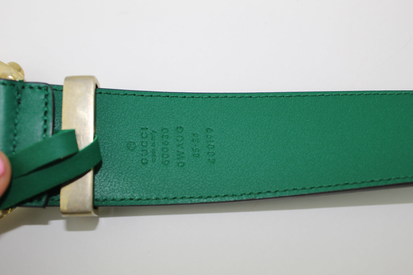 GUCCI LEATHER BELT WITH CRYSTAL DOUBLE G BUCKLE