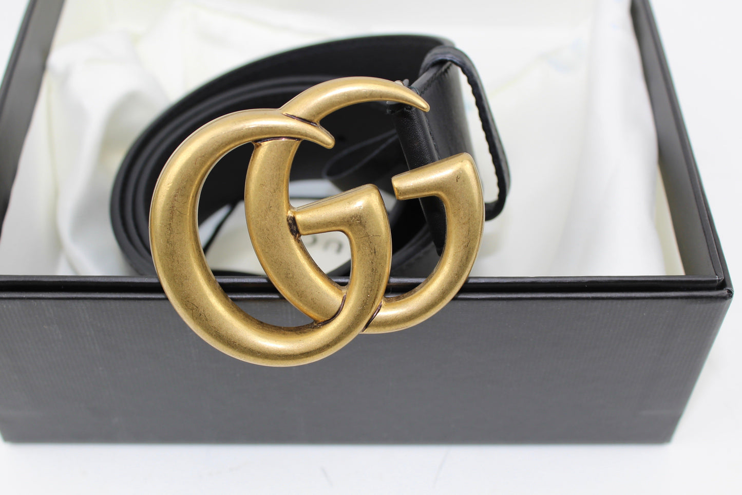 GUCCI LEATHER BELT WITH DOUBLE G BUCKLE