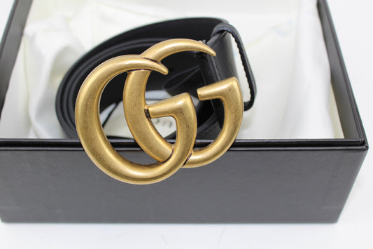 GUCCI LEATHER BELT WITH DOUBLE G BUCKLE