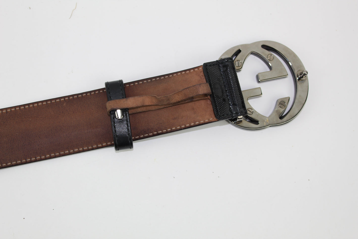 GUCCI PATENT LEATHER BELT WITH INTERLOCKING G SIZE 80/32