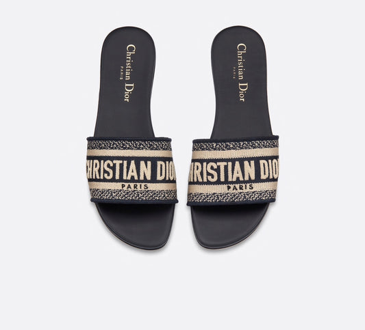 Dior Dway Navy Blue Embroidered Slides