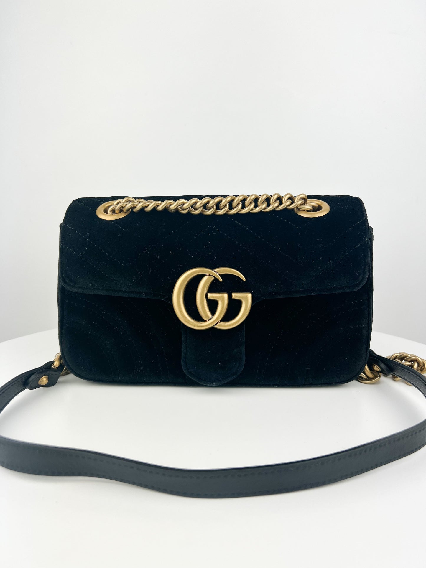 Gucci Velvet Matelasse Mini GG Marmont Shoulder Bag in black