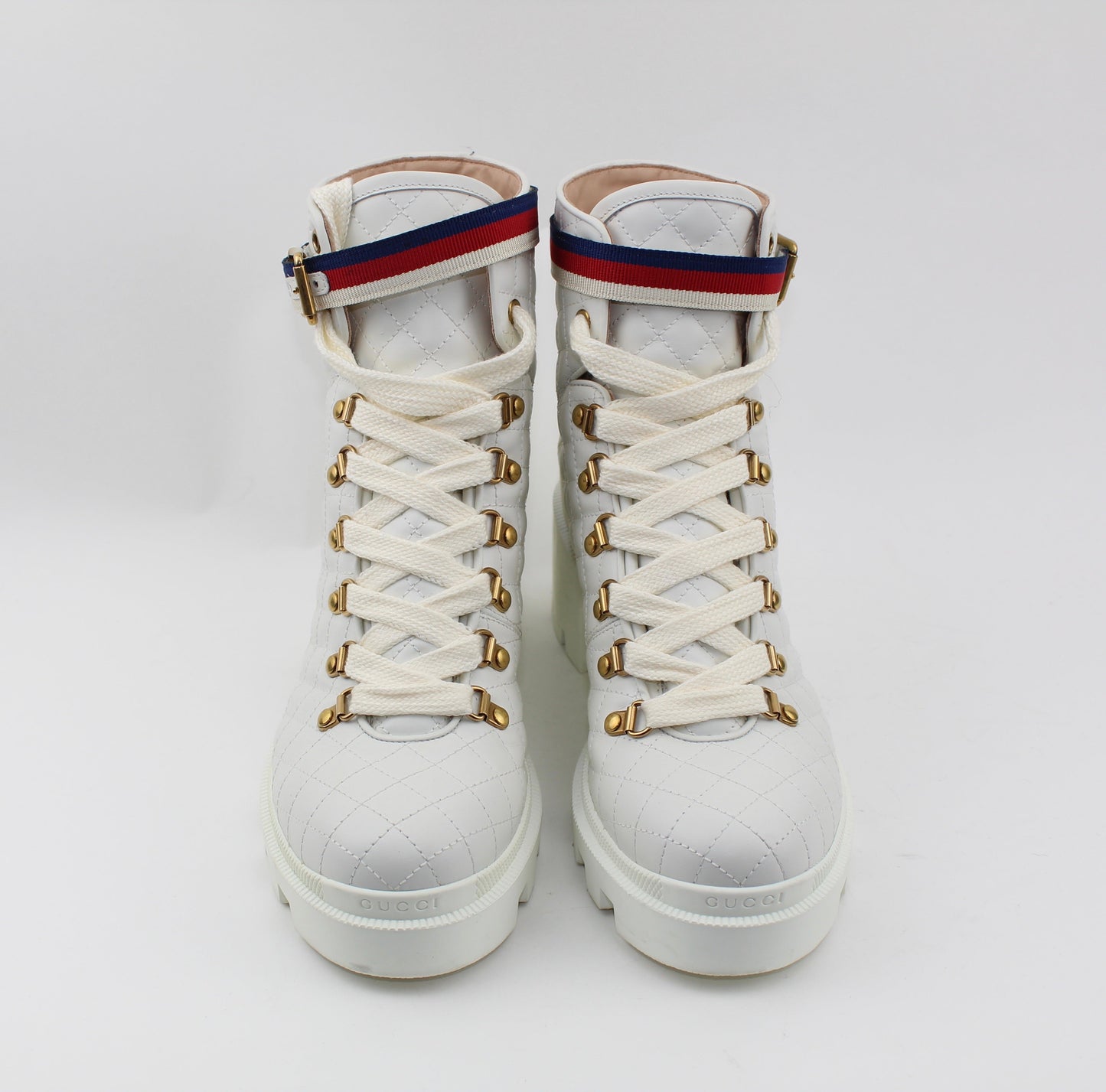 GUCCI GROSGRAIN TRIMMED QUILTED LEATHER ANKLE BOOTS