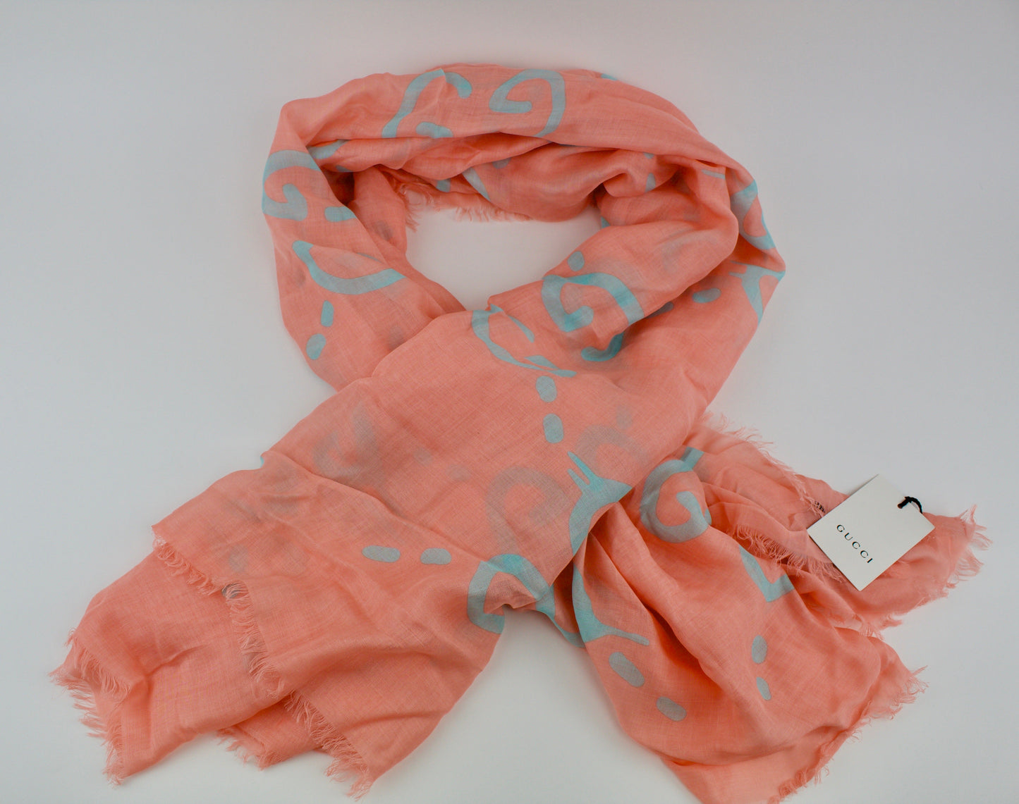 GUCCI GHOST SCARF PEACH & BLUE