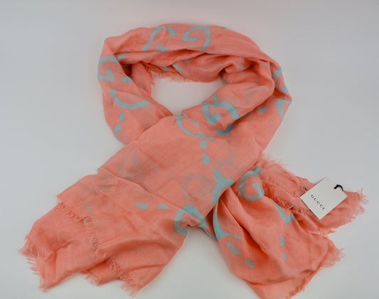 GUCCI GHOST SCARF PEACH & BLUE