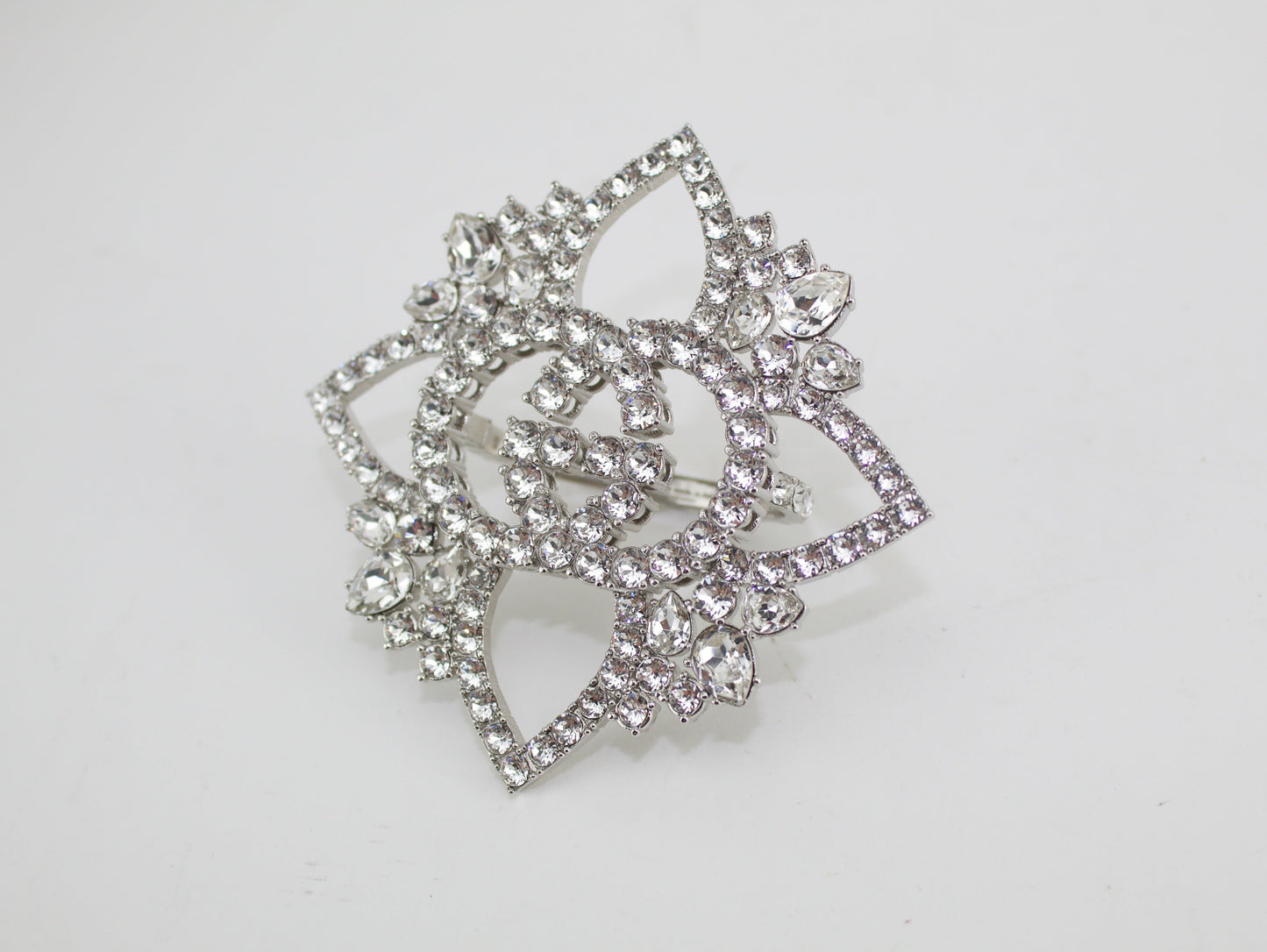 Gucci Silver Plated Crystal Double Finger Ring