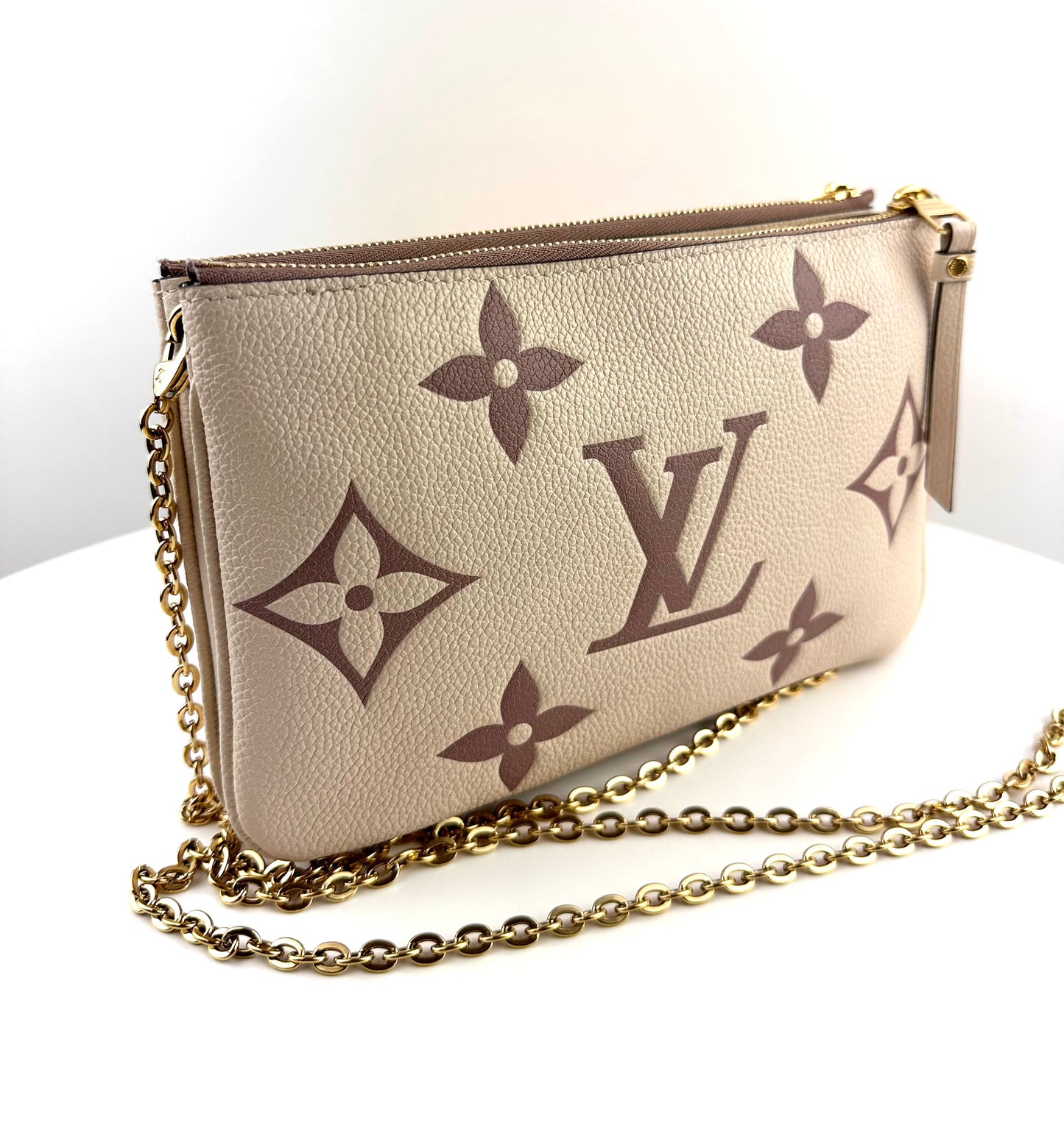 Louis Vuitton  Monogram Pochette Double Zip Chain Clutch