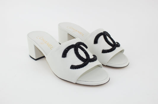 Chanel CC Logo Mule Block Heels