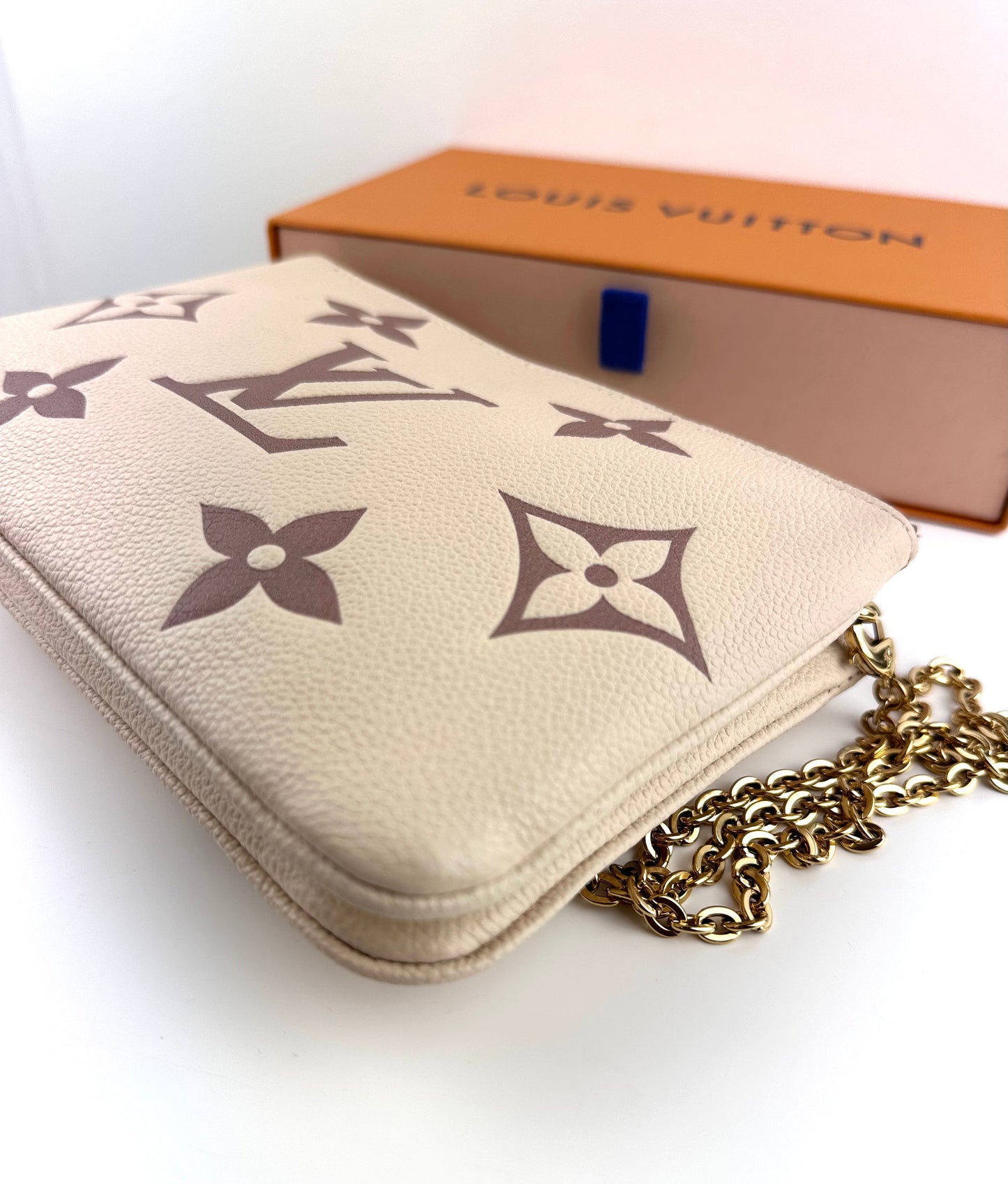 Louis Vuitton  Monogram Pochette Double Zip Chain Clutch