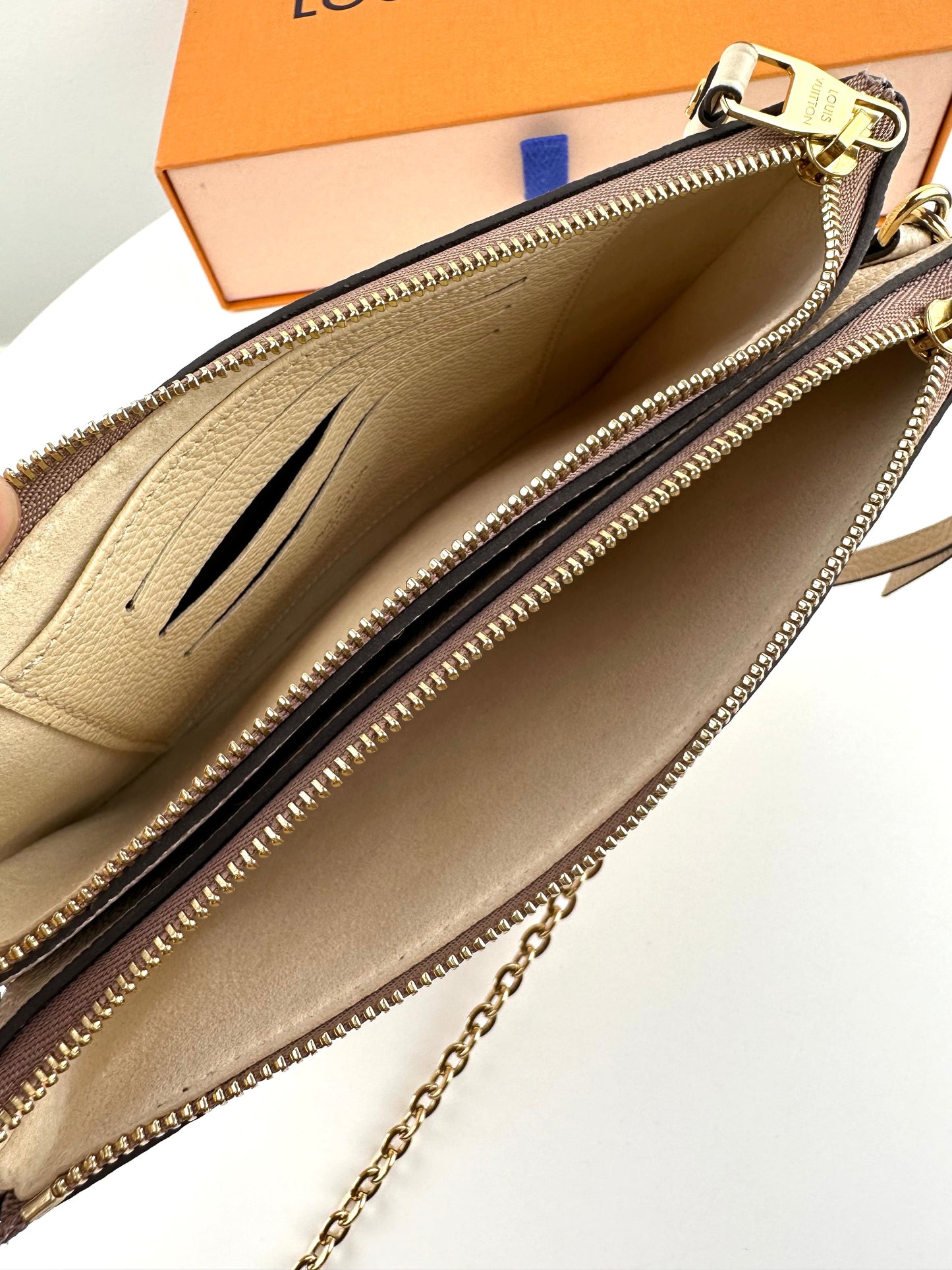 Louis Vuitton  Monogram Pochette Double Zip Chain Clutch