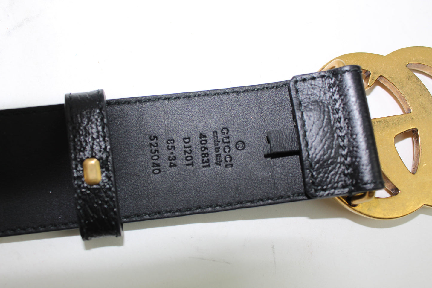 GUCCI LEATHER BELT WITH DOUBLE G BUCKLE SIZE 85/34