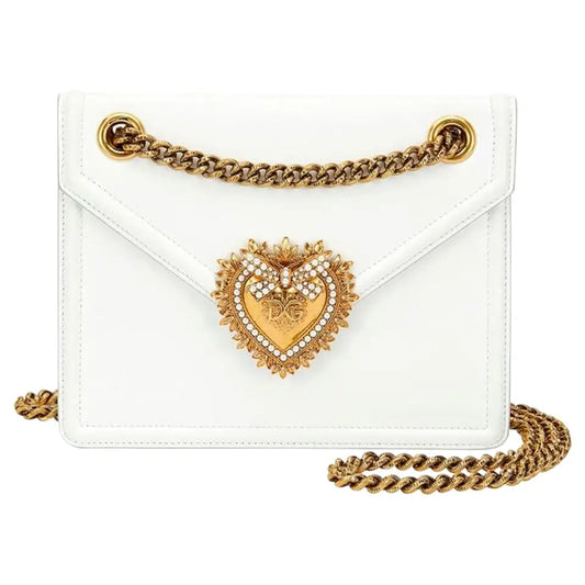 Dolce and Gabbana Small Smooth Calfskin Devotion Bag in White