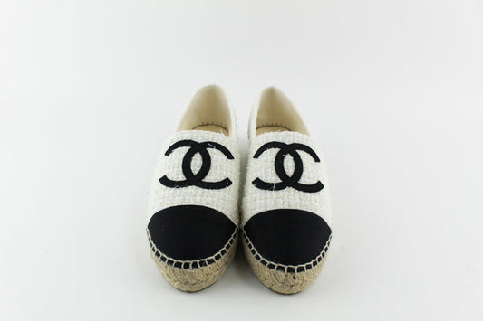 Chanel Espadrilles Tweed Ivory and Black