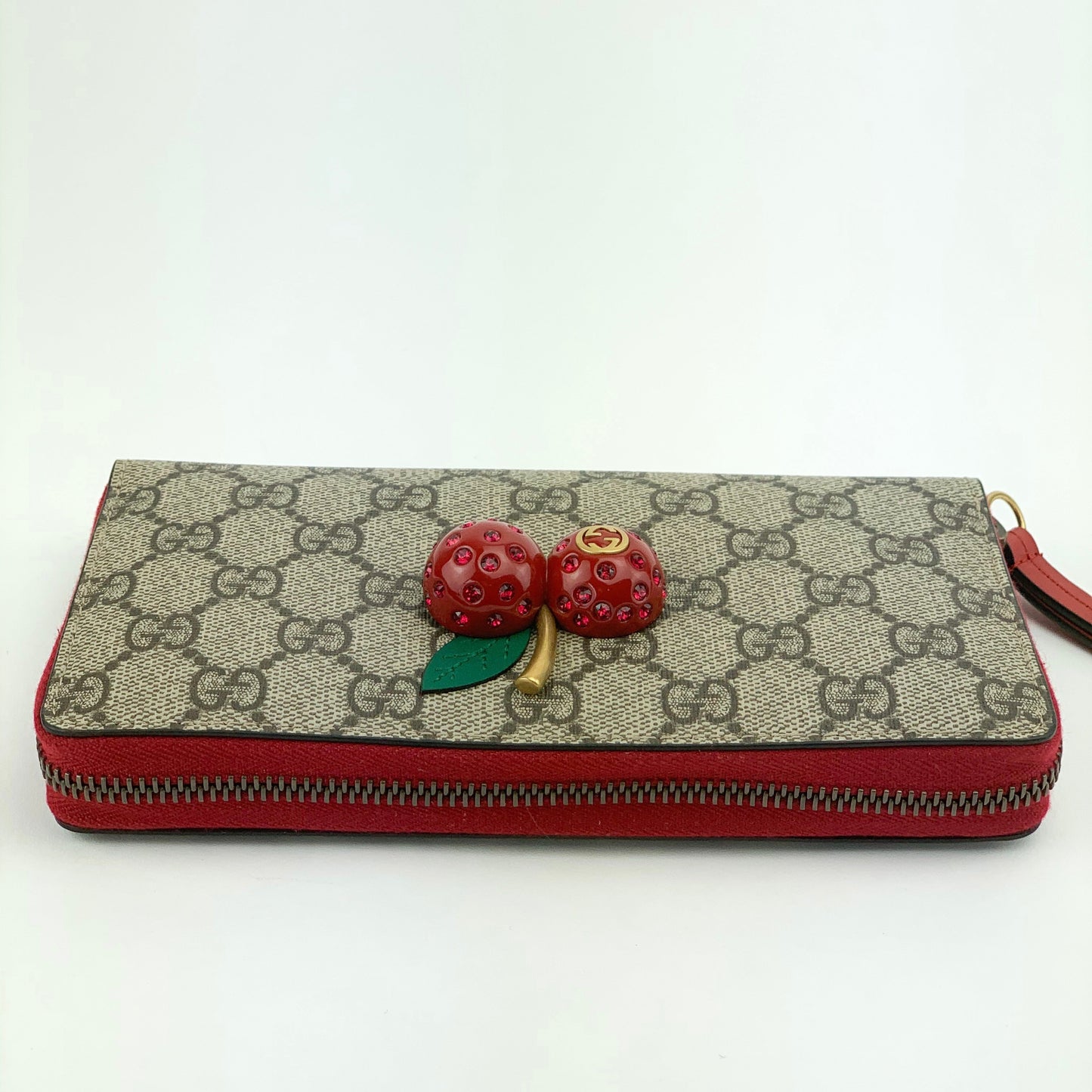 Gucci Gg Supreme Zip Around with Cherries Wallet