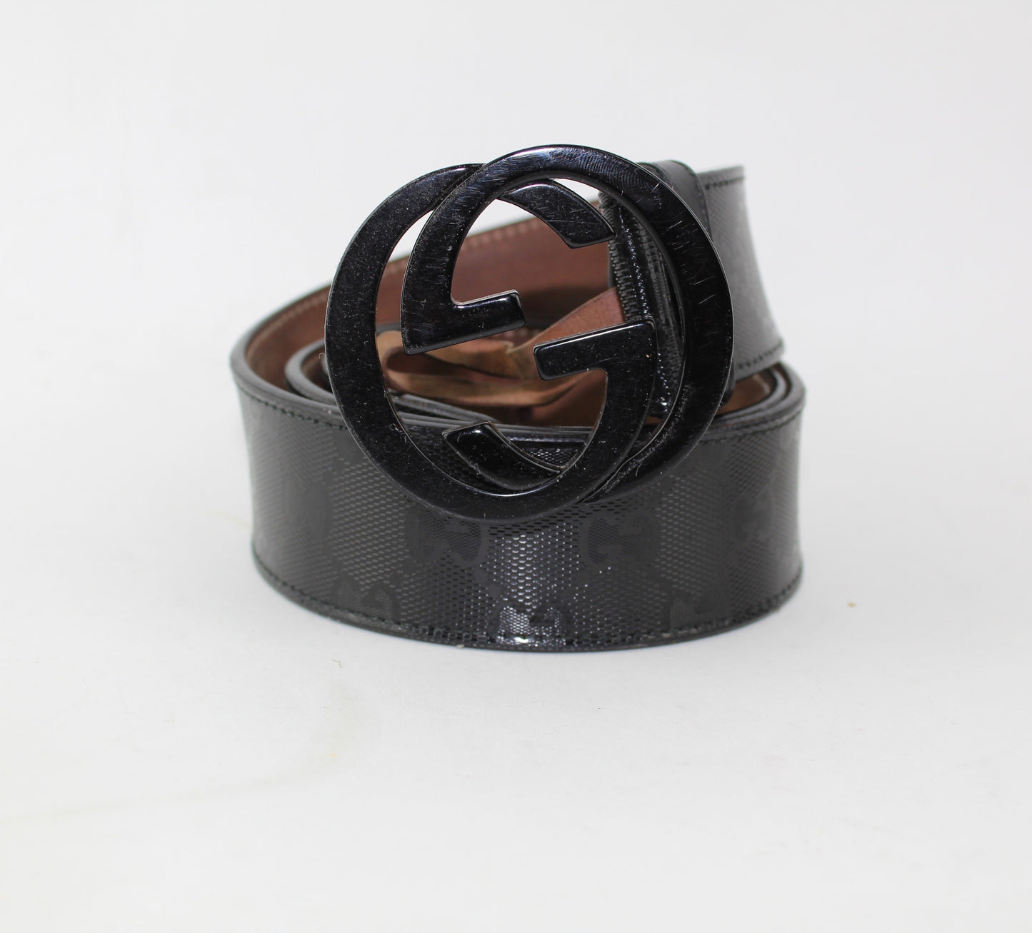 GUCCI PATENT LEATHER BELT WITH INTERLOCKING G SIZE 80/32
