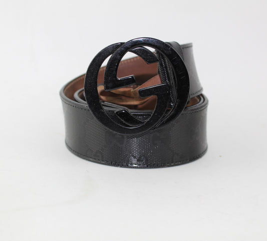 GUCCI PATENT LEATHER BELT WITH INTERLOCKING G SIZE 80/32