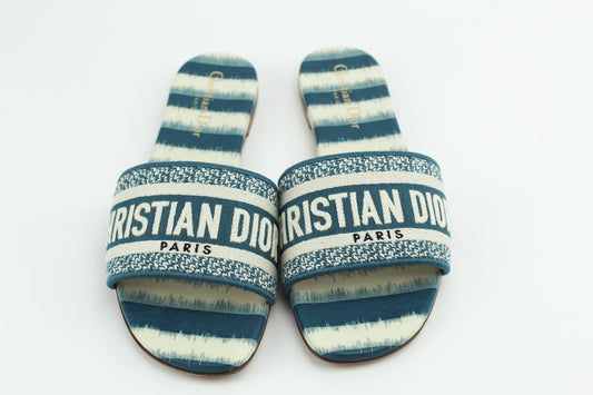 Christian Dior Dway Deep Ocean Blue D-Stripes Slides