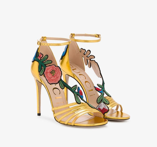 GUCCI OPHELIA GOLD SANDALS SIZE 38