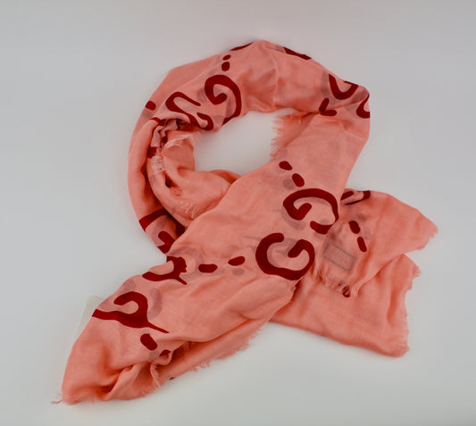 GUCCI GHOST SCARF PEACH & RED