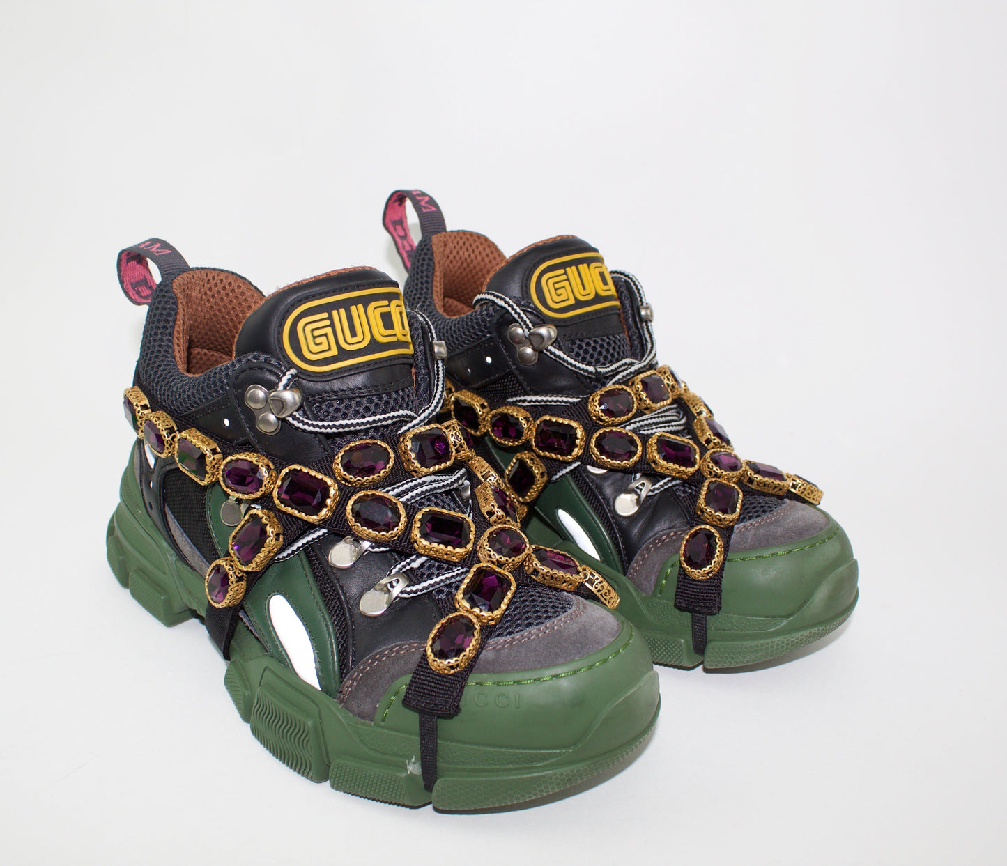 GUCCI WOMEN'S SEGA LEATHER LACE UP SNEAKER WITH REMOVABLE CRYSTALS