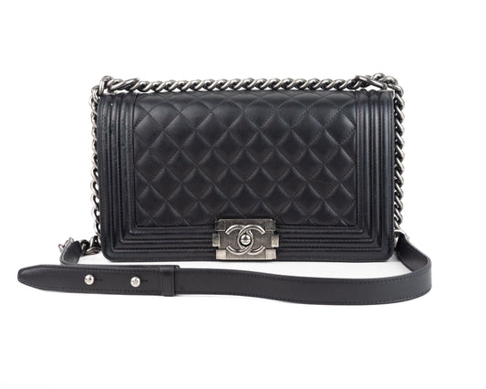 Chanel Medium Grained Calfskin Boy Bag with silver hardware