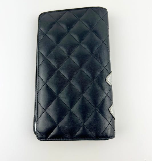 Chanel Black Lambskin Diamond Quilted long Fold Wallet